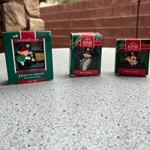 KEEPSAKE HALLMARK Hark 1989 , 1990, 1992 elf ornaments in good condition boxes!!